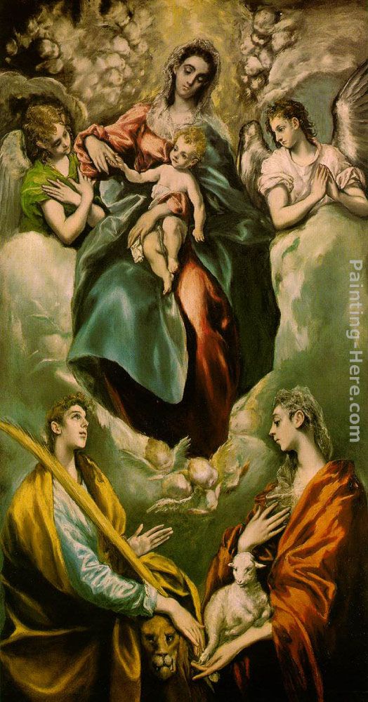 Virgin and Child with St. Martina and St. Agnes painting - El Greco Virgin and Child with St. Martina and St. Agnes art painting